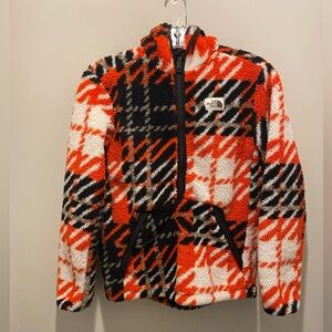 The North Face Cabin Fleece Quarter Zip Pullover Fiery Orange Big Boy Size L EUC